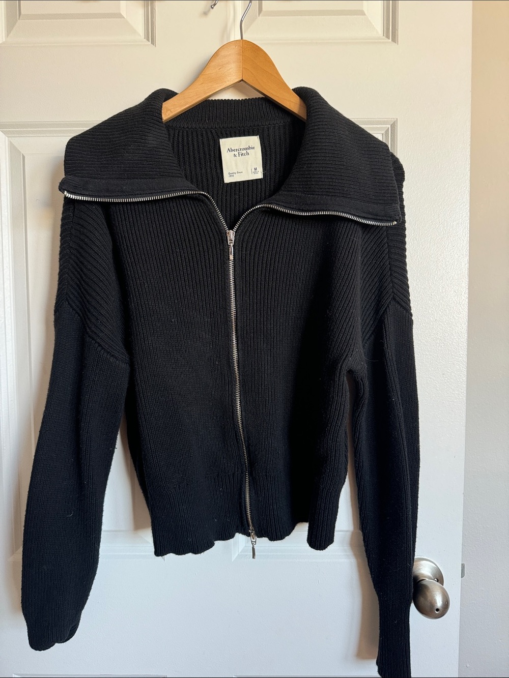 Abercrombie & Fitch womens Black Zip-Front Knit Sweater